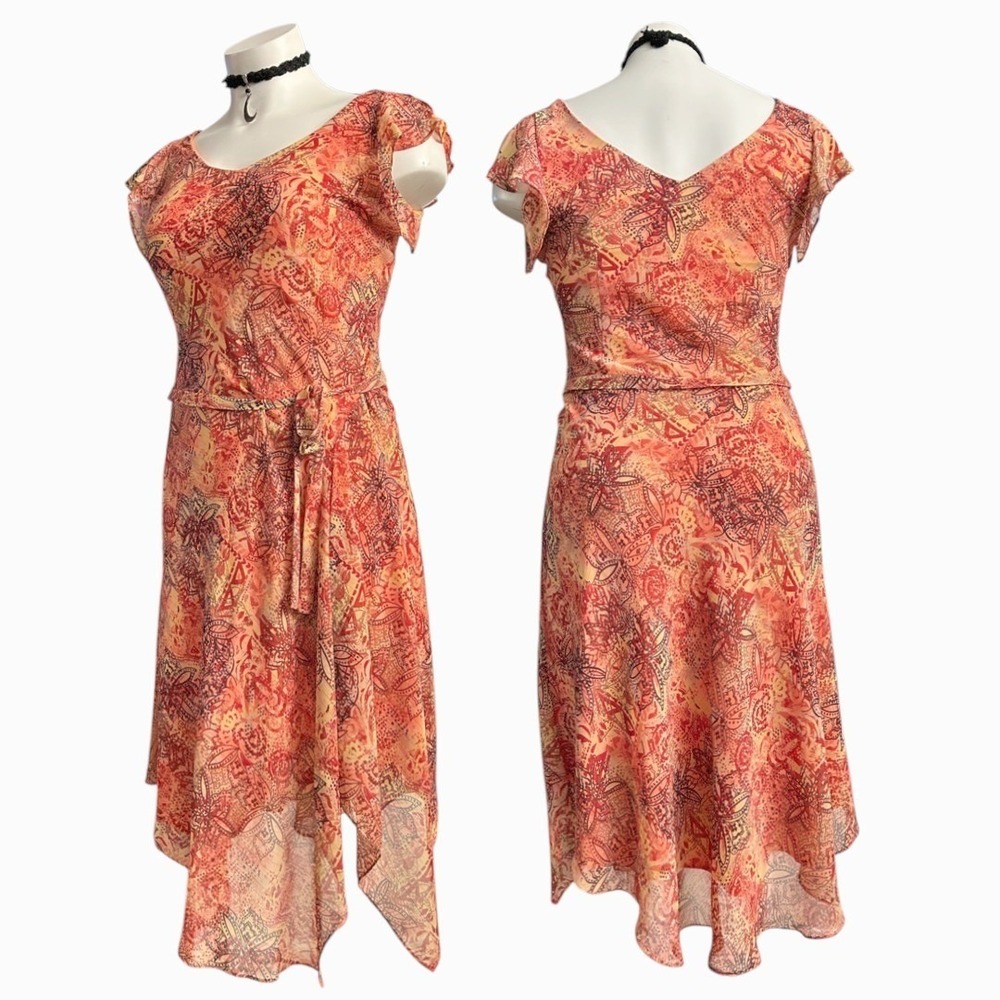 Vintage y2k Paisley Asymmetrical Drop Waist Fairycore Dress Size 16